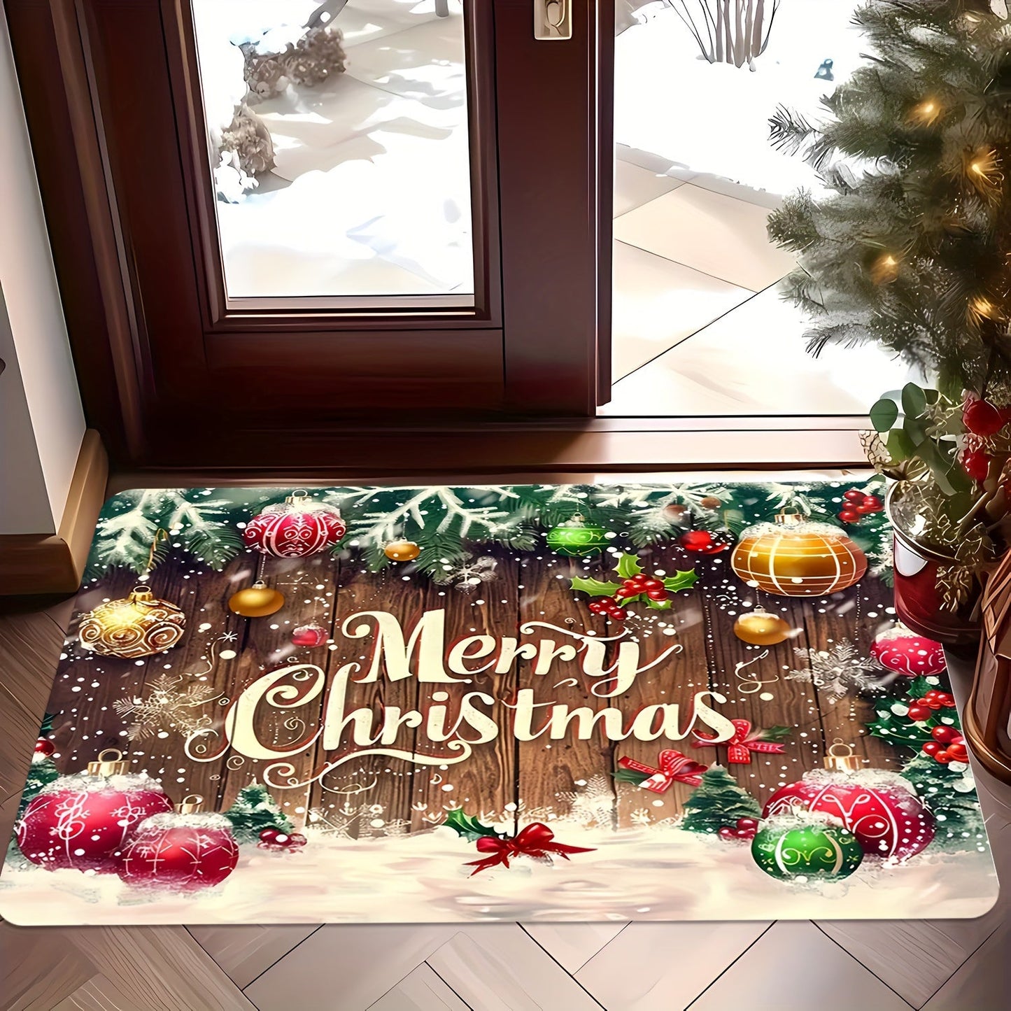 Get in the Holiday Spirit with this Festive Christmas Doormat - Easy to Clean, Durable Polyester Rug with "Merry Christmas" Design, Perfect for Any Room in Your Home - Adds a Touch of Seasonal Cheer for Christmas and Diwali