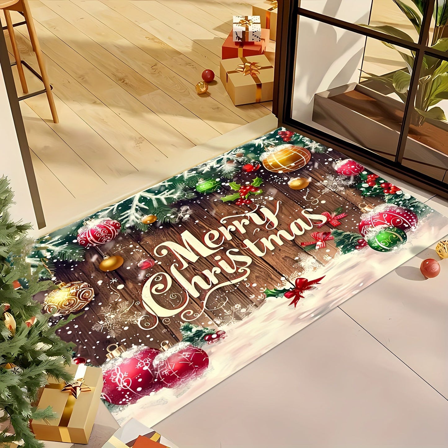 Get in the Holiday Spirit with this Festive Christmas Doormat - Easy to Clean, Durable Polyester Rug with "Merry Christmas" Design, Perfect for Any Room in Your Home - Adds a Touch of Seasonal Cheer for Christmas and Diwali