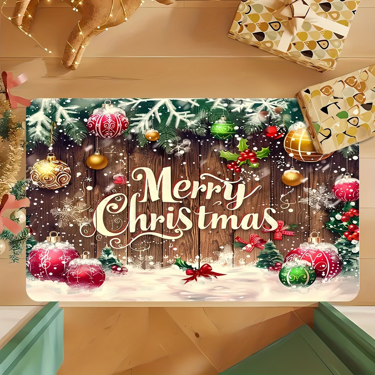 Get in the Holiday Spirit with this Festive Christmas Doormat - Easy to Clean, Durable Polyester Rug with "Merry Christmas" Design, Perfect for Any Room in Your Home - Adds a Touch of Seasonal Cheer for Christmas and Diwali