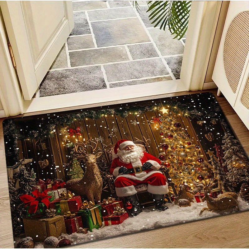 Get into the holiday spirit with a festive Christmas door mat! Made of non-slip washable polyester, this rectangular rug is perfect for adding holiday cheer to your living room, kitchen, bedroom, bathroom, or laundry room. This machine-made holiday decor