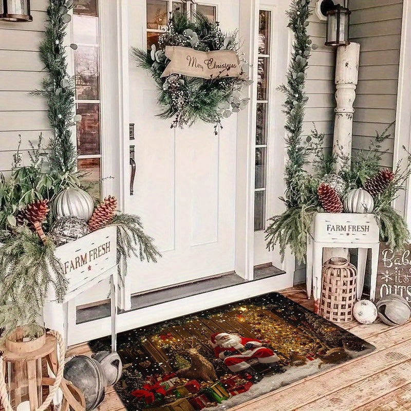 Get into the holiday spirit with a festive Christmas door mat! Made of non-slip washable polyester, this rectangular rug is perfect for adding holiday cheer to your living room, kitchen, bedroom, bathroom, or laundry room. This machine-made holiday decor