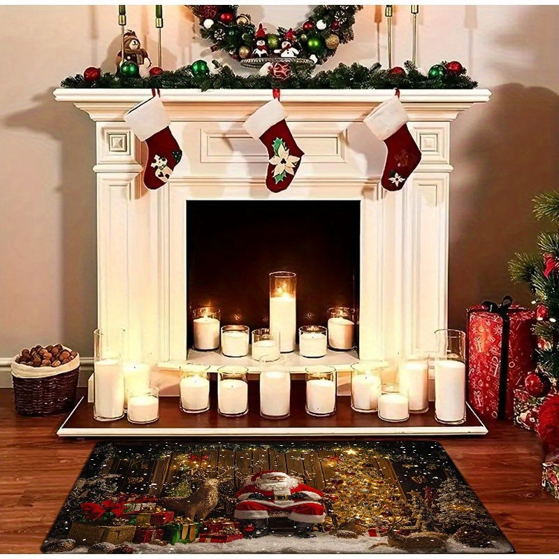 Get into the holiday spirit with a festive Christmas door mat! Made of non-slip washable polyester, this rectangular rug is perfect for adding holiday cheer to your living room, kitchen, bedroom, bathroom, or laundry room. This machine-made holiday decor