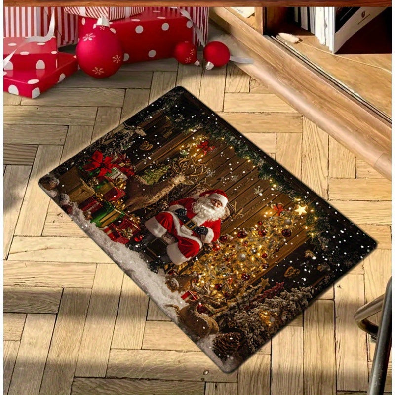 Get into the holiday spirit with a festive Christmas door mat! Made of non-slip washable polyester, this rectangular rug is perfect for adding holiday cheer to your living room, kitchen, bedroom, bathroom, or laundry room. This machine-made holiday decor