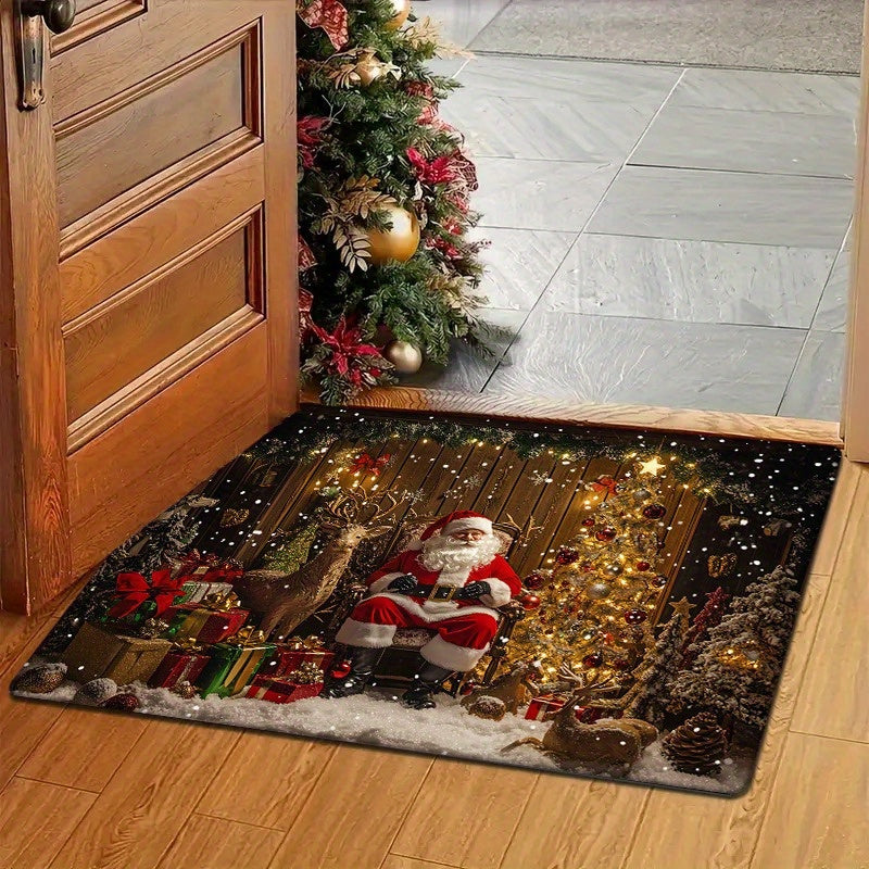 Get into the holiday spirit with a festive Christmas door mat! Made of non-slip washable polyester, this rectangular rug is perfect for adding holiday cheer to your living room, kitchen, bedroom, bathroom, or laundry room. This machine-made holiday decor