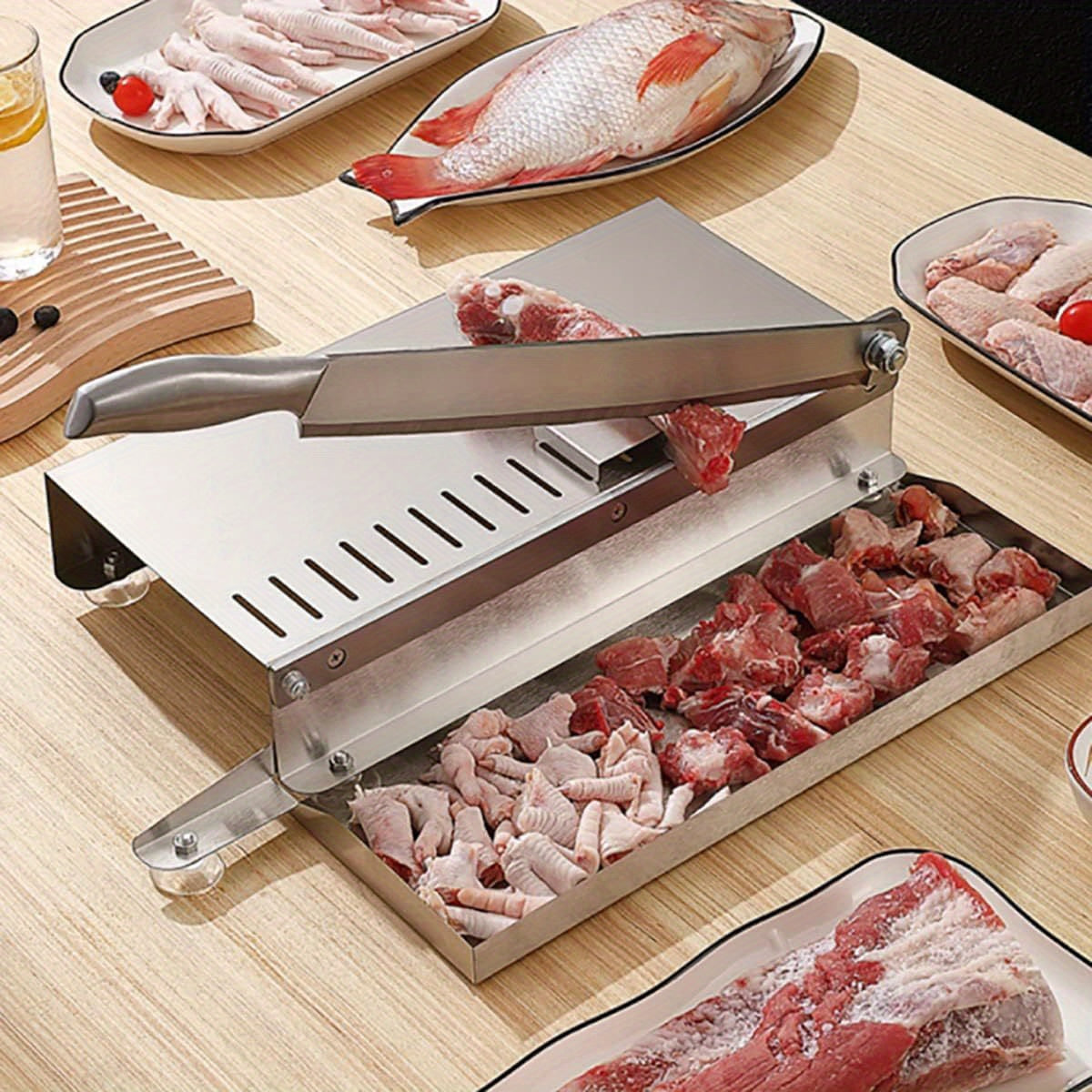 Stainless Steel Chef Knife with Frozen Meat Slicing, Chicken, Duck, Fish Boning, and Commercial Spatula Functions