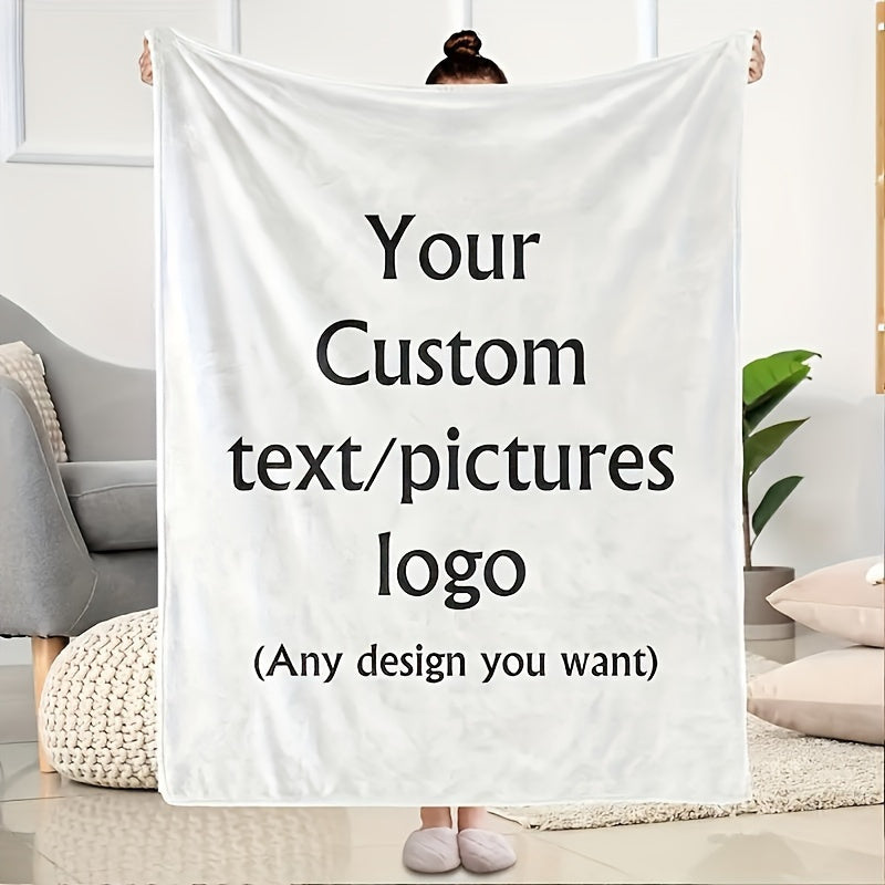 Soft, warm, and personalized flannel fleece throw blanket, perfect for adding a unique touch to your home decor. Customize with your own photos and text for a one-of-a-kind gift for all occasions. Made of high-quality polyester for a plush feel, this