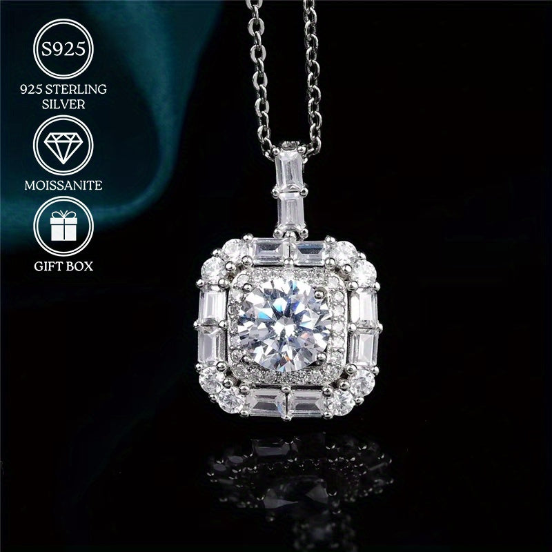 Elegant S925 Silvery Pendant Necklace with Sparkling 5 Carat Moissanite - Ideal for Parties and Everyday Glamour