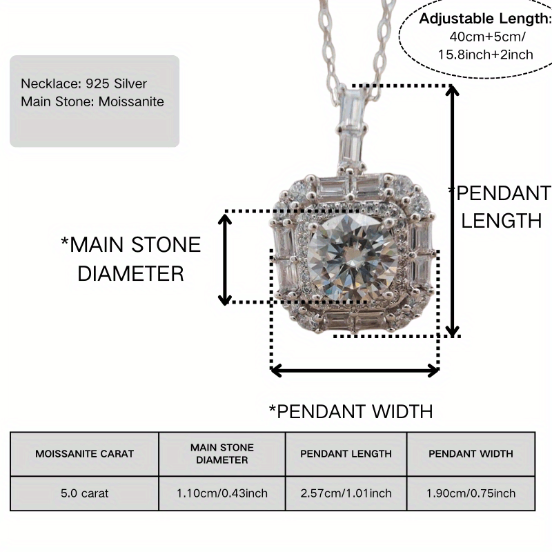 Elegant S925 Silvery Pendant Necklace with Sparkling 5 Carat Moissanite - Ideal for Parties and Everyday Glamour