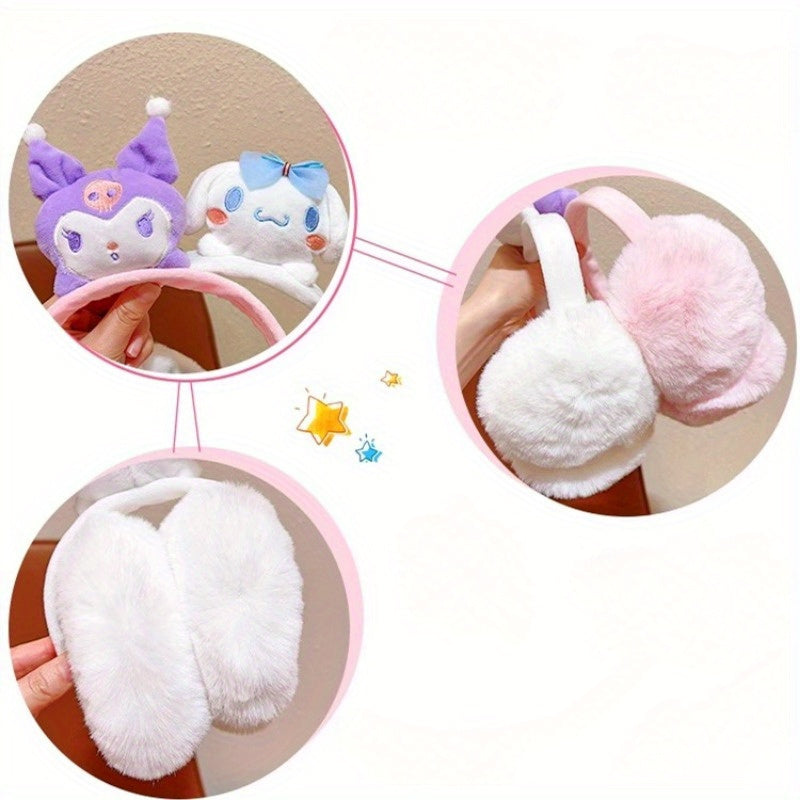 [Fan Favorite] Sanrio Adorable Cartoon Plush Animal Earmuffs - Cozy Fleece, Flexible Fit, Hand Washable, Keep Your Ears Warm in Winter