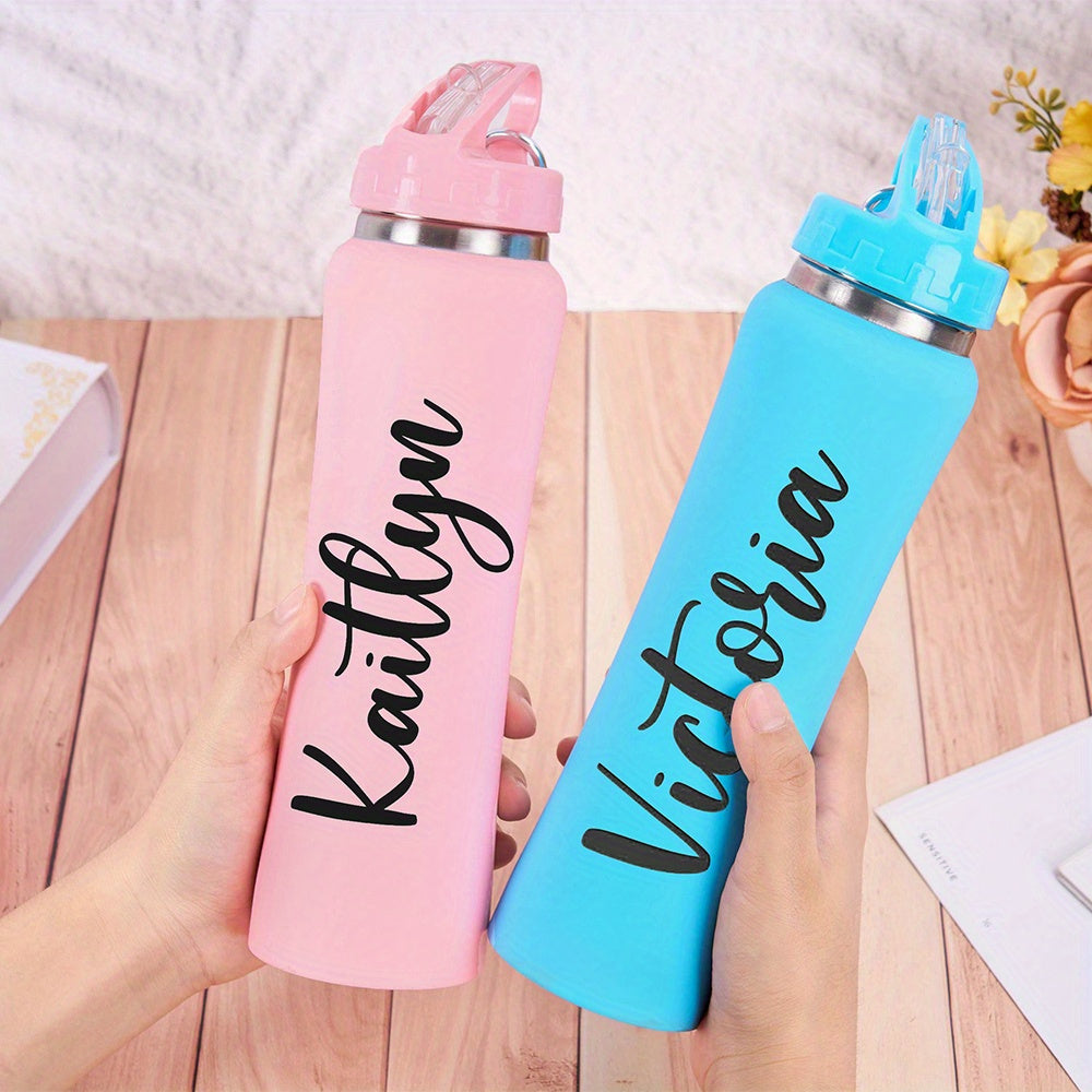 Personalized stainless steel water bottle with straw, perfect for gifts. Perfect for sports and gym use. Ideal for birthdays and Christmas for men, women, and parents.