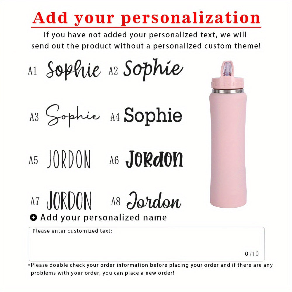 Personalized stainless steel water bottle with straw, perfect for gifts. Perfect for sports and gym use. Ideal for birthdays and Christmas for men, women, and parents.