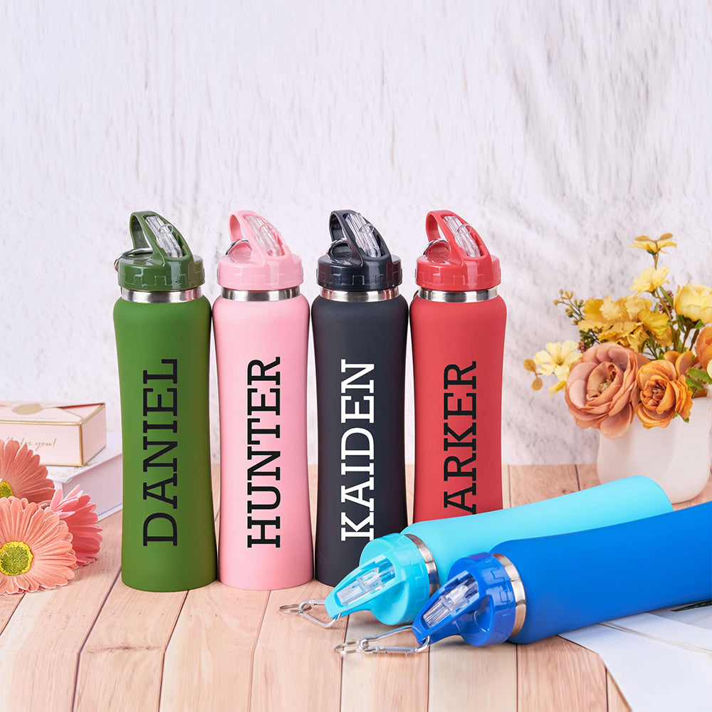 Personalized stainless steel water bottle with straw, perfect for gifts. Perfect for sports and gym use. Ideal for birthdays and Christmas for men, women, and parents.