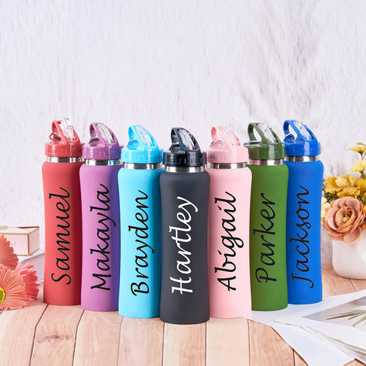 Personalized stainless steel water bottle with straw, perfect for gifts. Perfect for sports and gym use. Ideal for birthdays and Christmas for men, women, and parents.