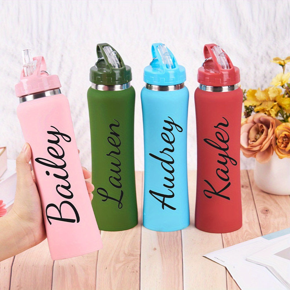 Personalized stainless steel water bottle with straw, perfect for gifts. Perfect for sports and gym use. Ideal for birthdays and Christmas for men, women, and parents.