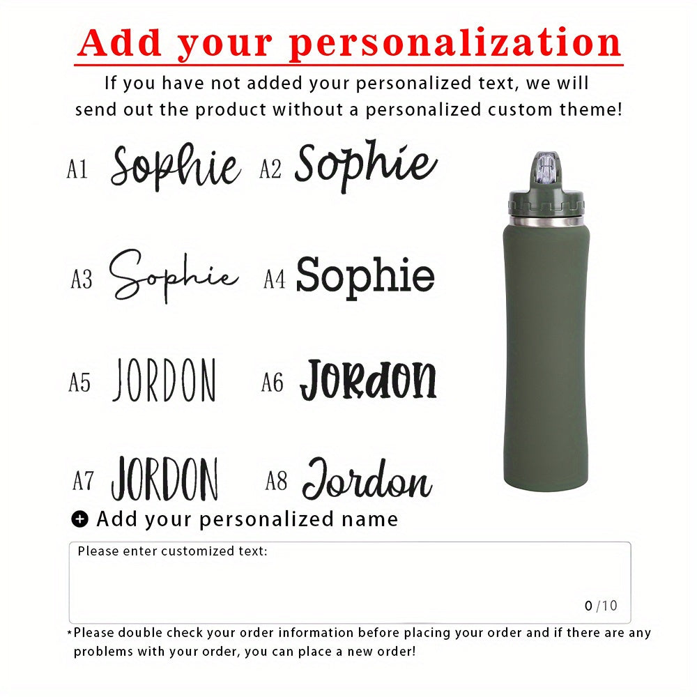 Personalized stainless steel water bottle with straw, perfect for gifts. Perfect for sports and gym use. Ideal for birthdays and Christmas for men, women, and parents.