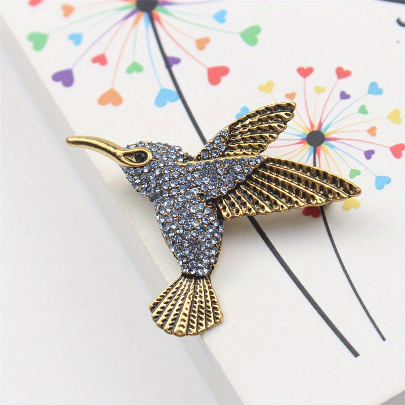 Luxurious and Elegant Hummingbird Brooch Pin adorned with Imitation Rhinestones - Made of Enamel Material, Perfect Novelty Gift for Women