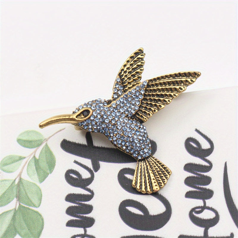 Luxurious and Elegant Hummingbird Brooch Pin adorned with Imitation Rhinestones - Made of Enamel Material, Perfect Novelty Gift for Women