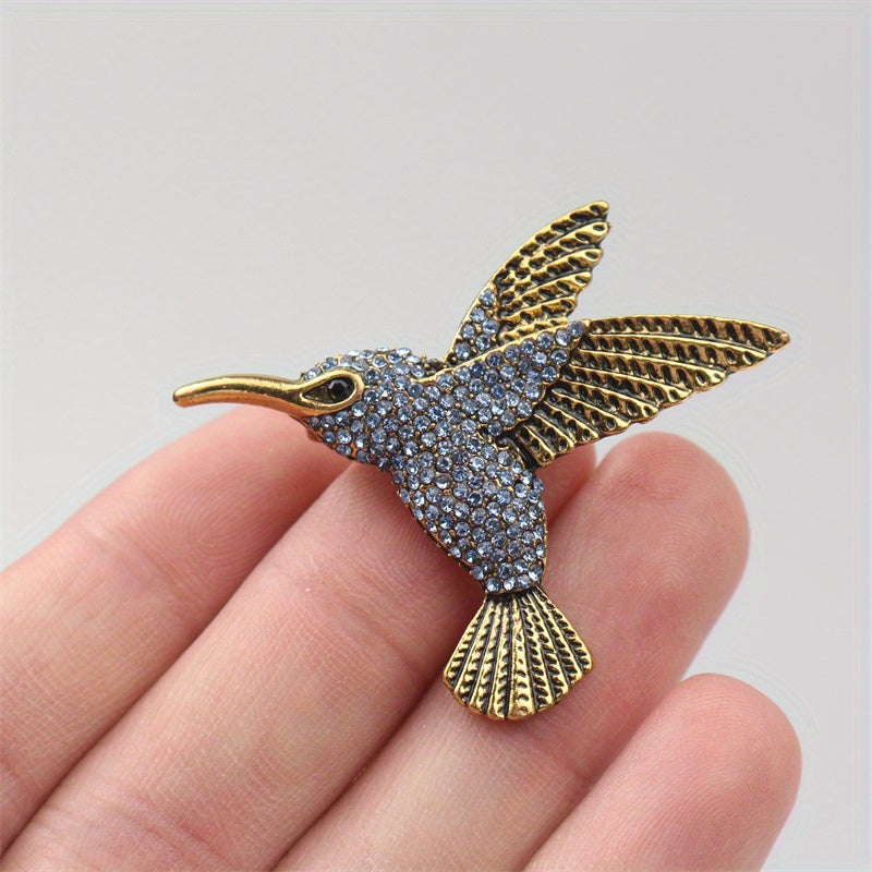 Luxurious and Elegant Hummingbird Brooch Pin adorned with Imitation Rhinestones - Made of Enamel Material, Perfect Novelty Gift for Women