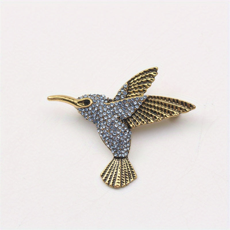 Luxurious and Elegant Hummingbird Brooch Pin adorned with Imitation Rhinestones - Made of Enamel Material, Perfect Novelty Gift for Women