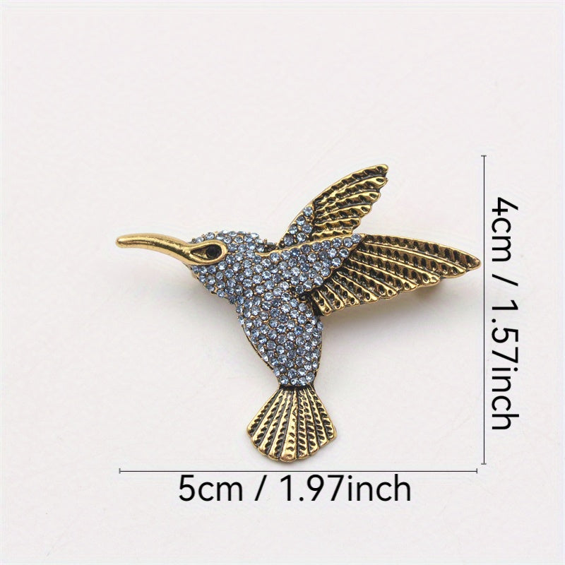 Luxurious and Elegant Hummingbird Brooch Pin adorned with Imitation Rhinestones - Made of Enamel Material, Perfect Novelty Gift for Women