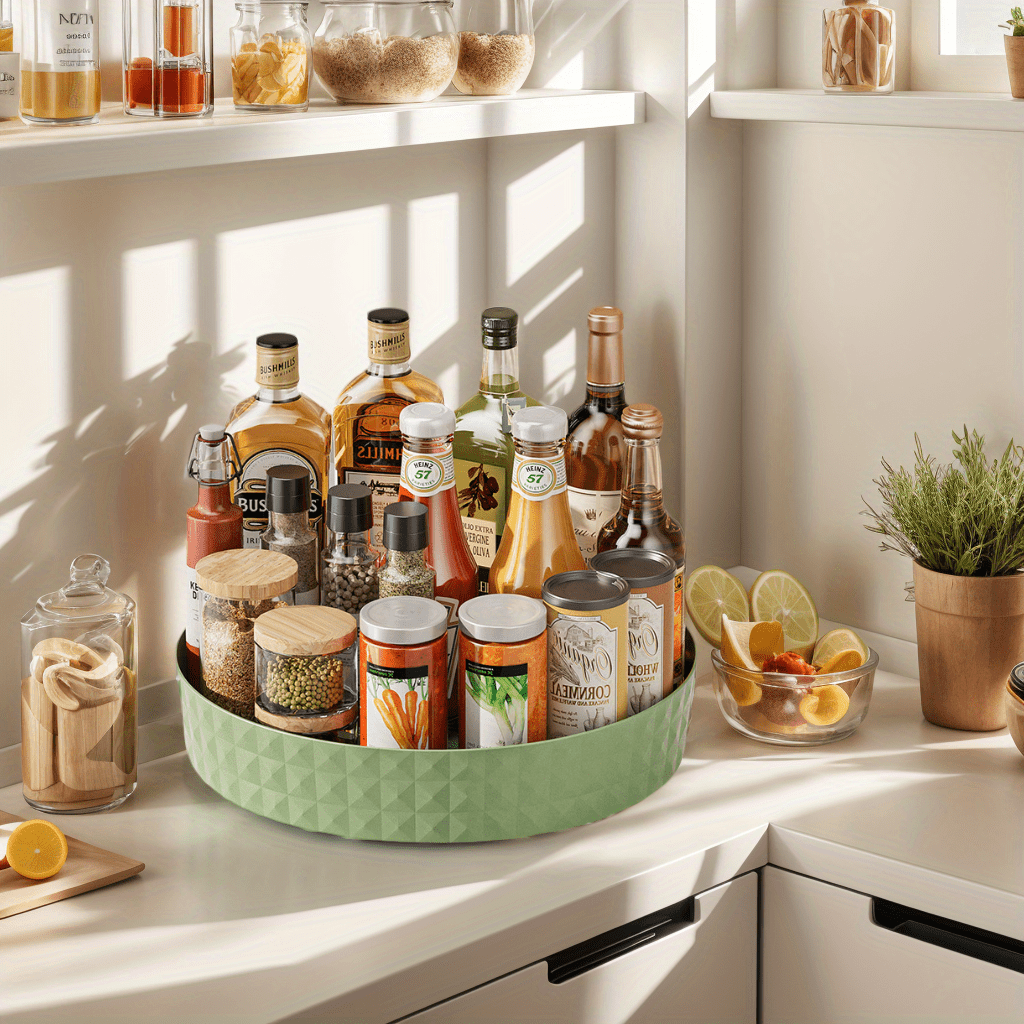 Spice Box, Fruit Plate, Snack Box, Countertop Seasoning Storage Rack, Cosmetic Storage Rotating Box, Compact Container for Saving Space.