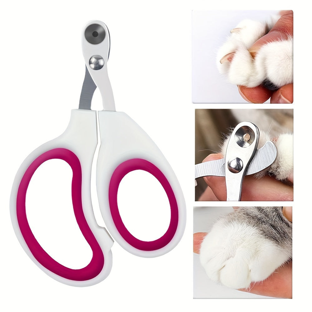 Pet nail grooming set with stainless steel clipper and grinder, includes safety guard for dogs and cats.