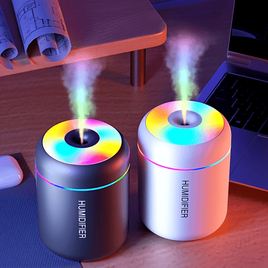 New colorful USB car aromatherapy machine portable mini humidifier with 180ml capacity for essential oils. Compact and quiet, suitable for use in car, bedroom, or any room. Battery not included, USB powered.