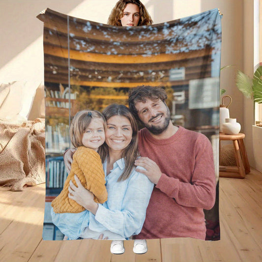 Upgrade your decor with our Custom Photo Flannel Blanket by SRH. This soft and cozy blanket is perfect for all seasons, made with 200-250g polyester for ultimate warmth. Featuring a digital print in contemporary style, this blanket is versatile for use