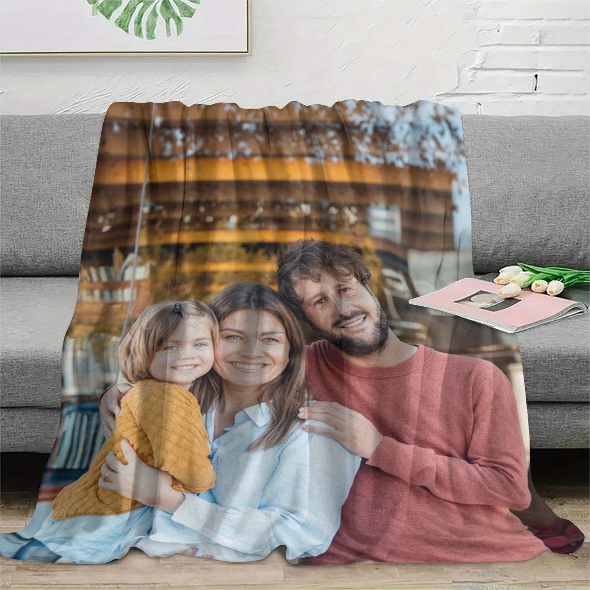 Upgrade your decor with our Custom Photo Flannel Blanket by SRH. This soft and cozy blanket is perfect for all seasons, made with 200-250g polyester for ultimate warmth. Featuring a digital print in contemporary style, this blanket is versatile for use