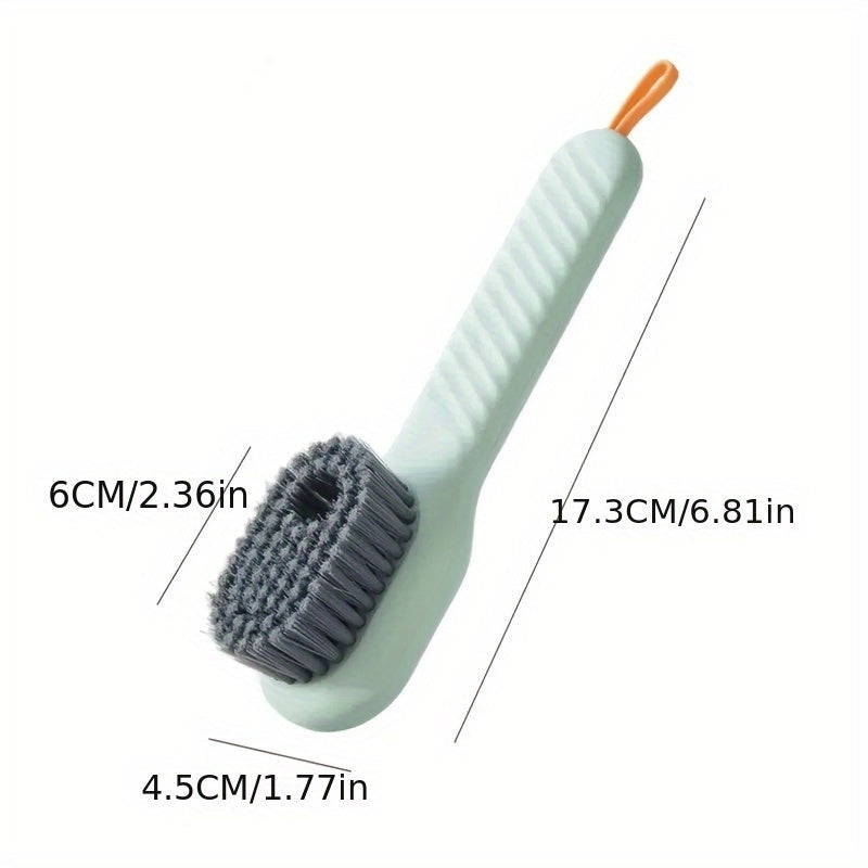 Multifunctional Shoe Brush with Soap Dispenser - Soft Bristles for Gentle Cleaning, Perfect for Shoes, Clothes, and Dishes - Light Green, Durable Plastic Material