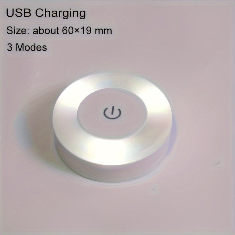 USB rechargeable LED night light with touch sensor, dimmable options, and adjustable lighting for various settings. Great for bedrooms, closets, cabinets, and kitchens. Features magnetic base and comes with USB cable.