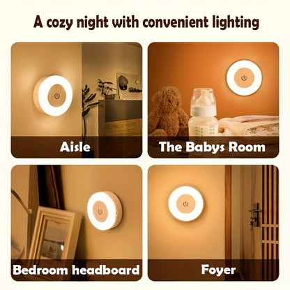 USB rechargeable LED night light with touch sensor, dimmable options, and adjustable lighting for various settings. Great for bedrooms, closets, cabinets, and kitchens. Features magnetic base and comes with USB cable.