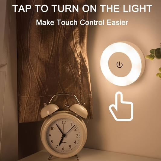 USB rechargeable LED night light with touch sensor, dimmable options, and adjustable lighting for various settings. Great for bedrooms, closets, cabinets, and kitchens. Features magnetic base and comes with USB cable.