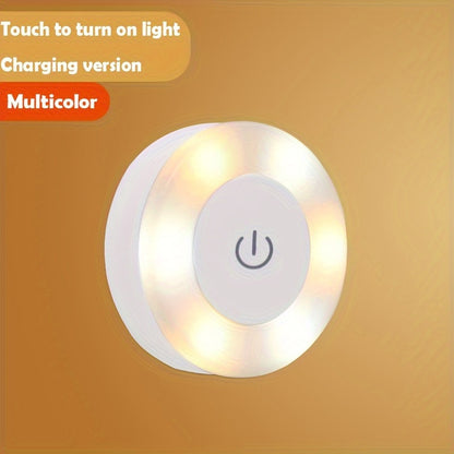 USB rechargeable LED night light with touch sensor, dimmable options, and adjustable lighting for various settings. Great for bedrooms, closets, cabinets, and kitchens. Features magnetic base and comes with USB cable.