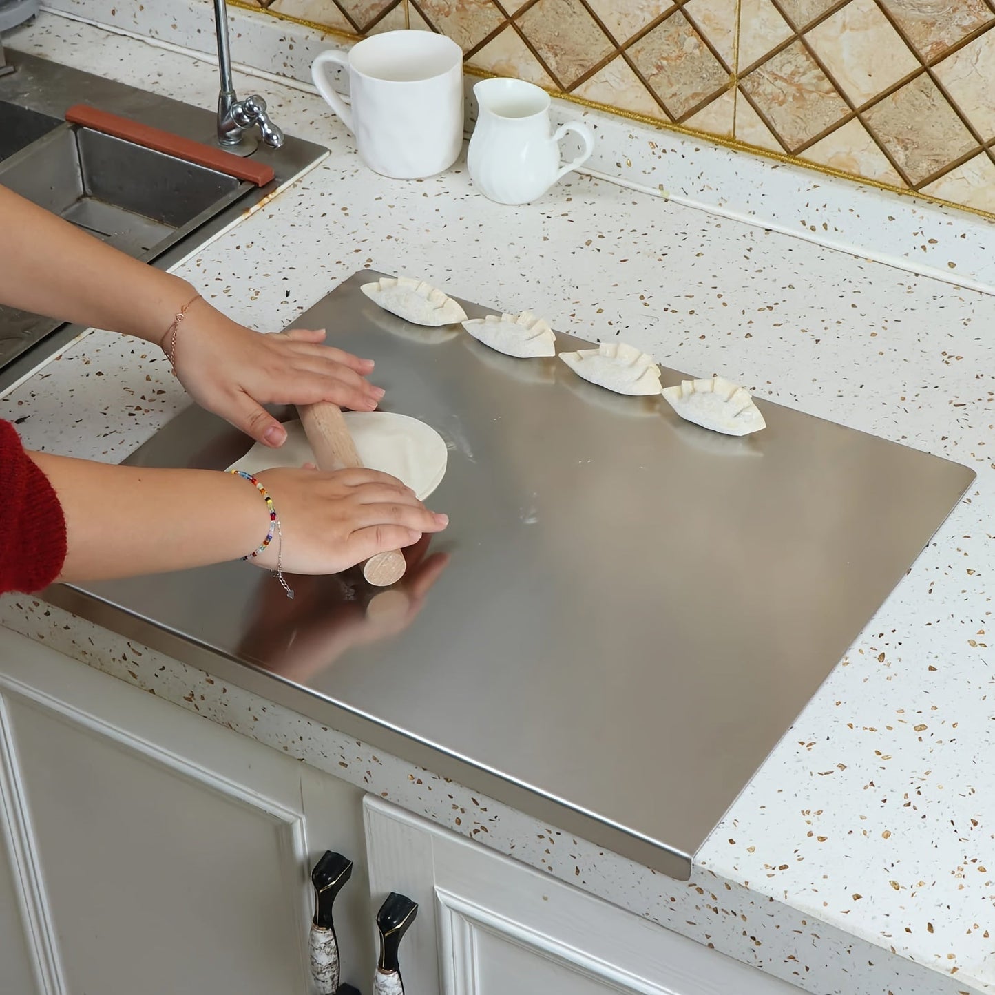 Perfect Mother's Day Gift - COFIT Stainless Steel Chopping Board: A Multifunctional Kitchen Essential for Cutting Fruits, Meats, and Baking, Doubles as Countertop Protector