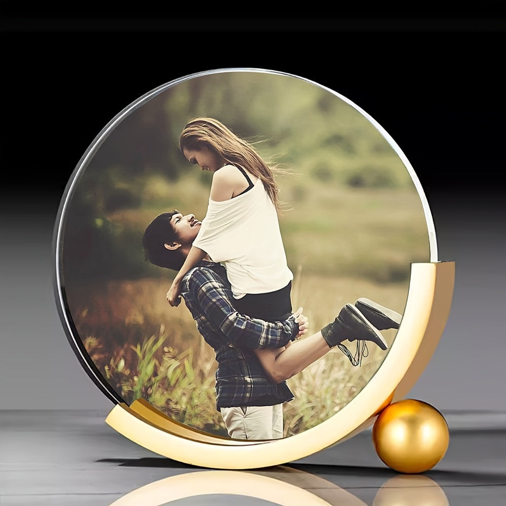 Customized round photo frame, personalized picture frame, DIY creative desk ornament. Perfect for Christmas, Halloween, Thanksgiving, Easter, or New Year gift.