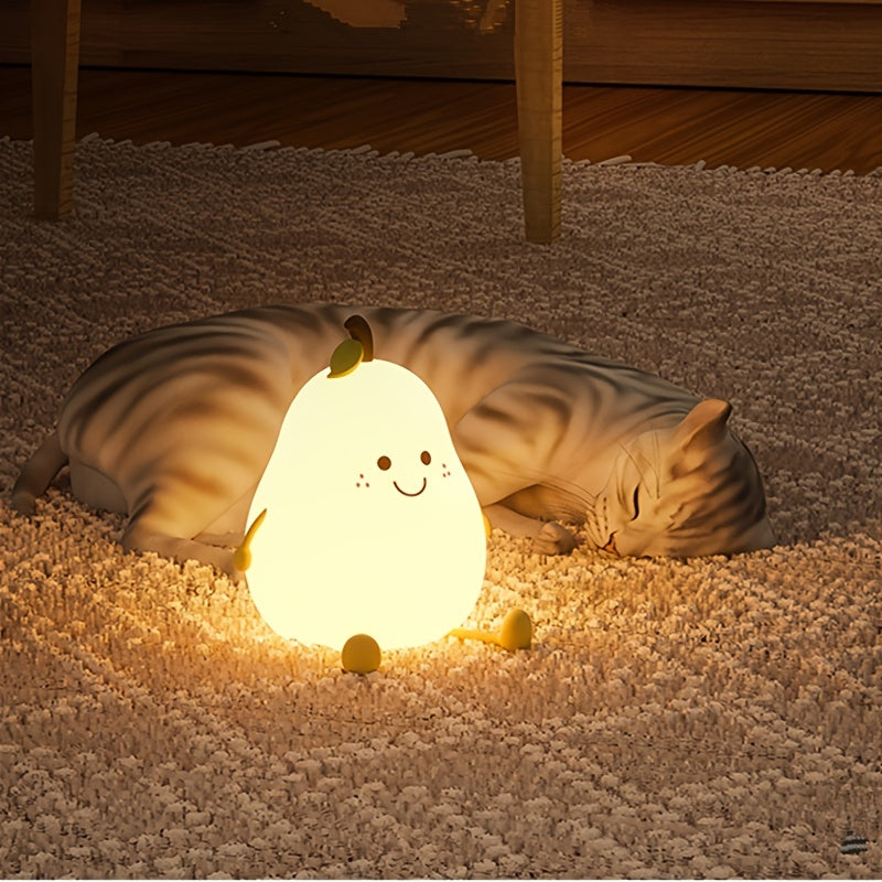 1pc Cute Pear Shaped Silicone Night Light, USB Charging, 7 Color Modes, Perfect for Any Room or as a Gift.