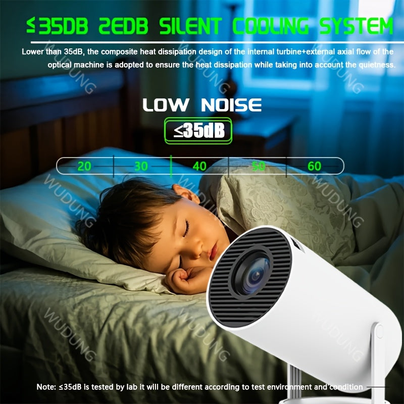 HY300Pro Mini Projector, 1280x720 native resolution, 200 ANSI lumen, LCD, table mount, button control, Wi-Fi 6, 16:9 & 4:3 aspect ratio, portable home theater equipment with 180° projection