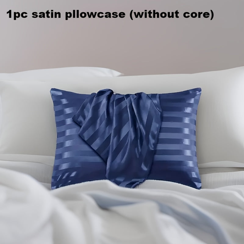 White Striped Satin Pillowcase - This hypoallergenic and stain-resistant pillowcase features an envelope closure for easy removal and is machine washable for convenience. It is breathable, gentle on hair and skin, perfect for bedroom and living room