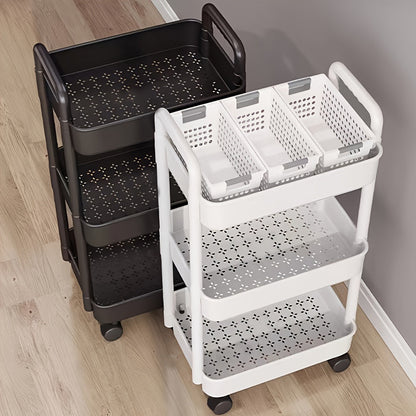 The versatile White & Black Plastic Rolling Storage Cart features a 3-tier design, perfect for organizing your kitchen, bathroom, or bedroom. With convenient wheels for easy mobility, this cart requires no assembly and makes a perfect Christmas gift.