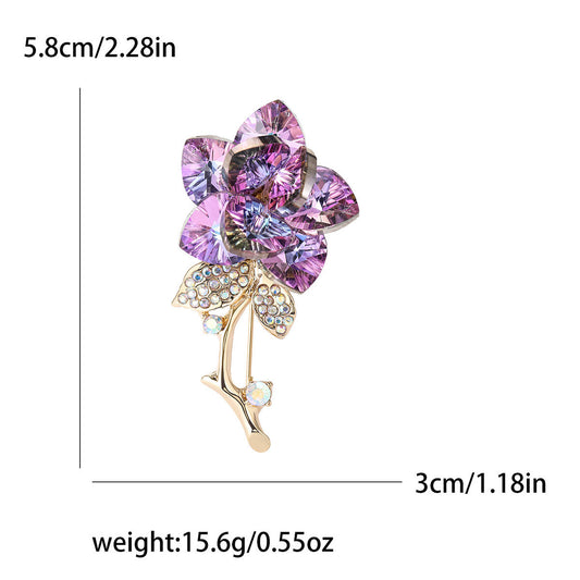 Sophisticated Attire Enhancer: Elegant Crystal Rose Brooch Pin adorned with Rhinestones, Fashionable Alloy Floral Lapel Pin