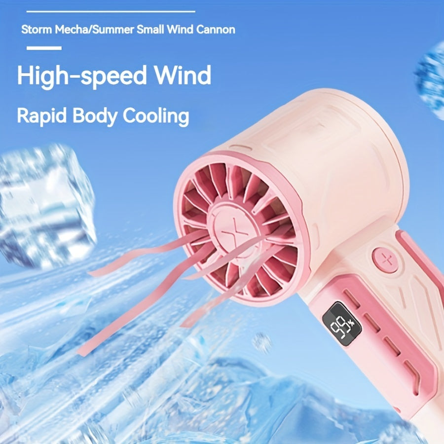 USB rechargeable and wearable design for indoor/outdoor use, this ultra-powerful portable fan features 100-speed high wind for quick cooling.