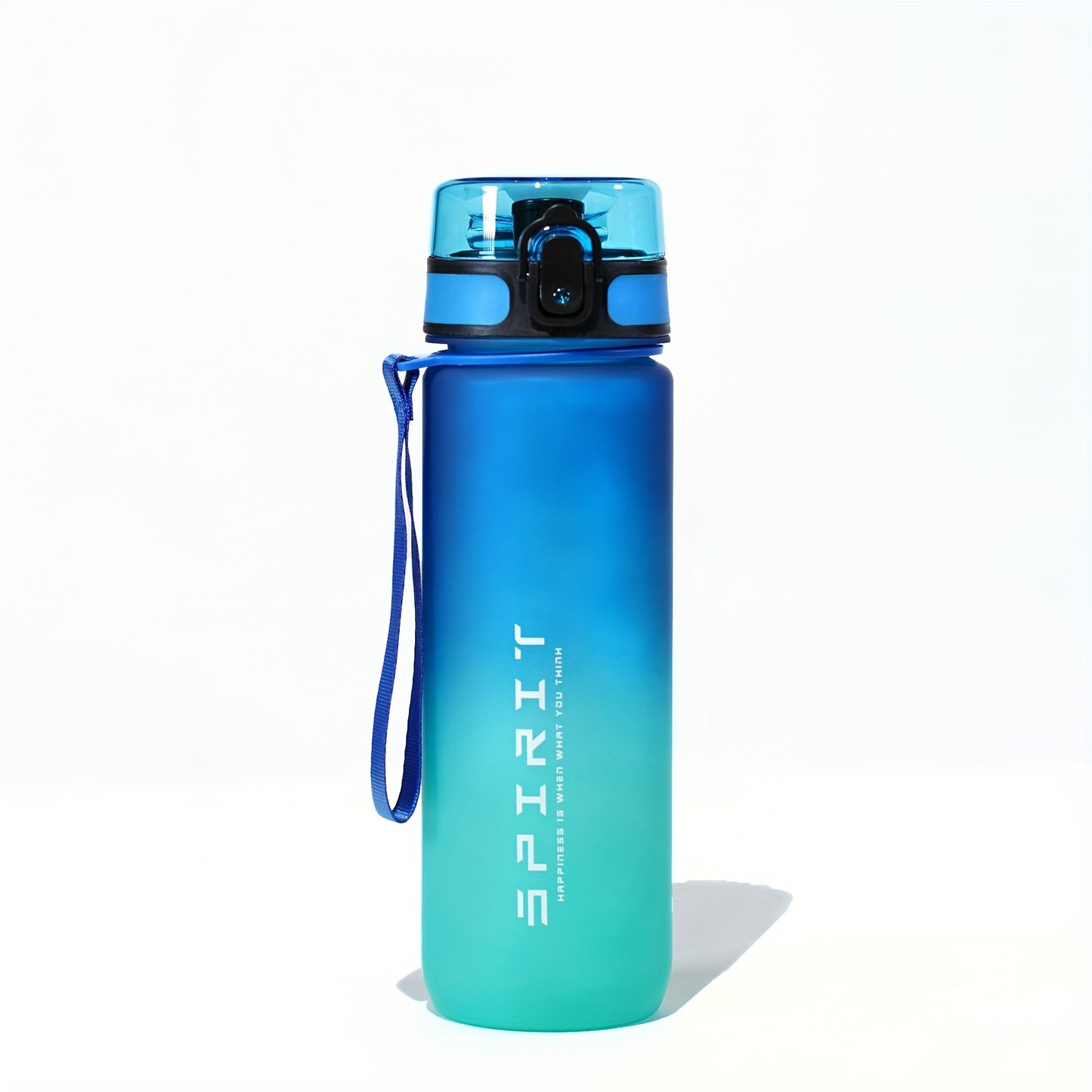 Durable frosted plastic sports water bottle with rainbow gradient, ideal for outdoor activities.