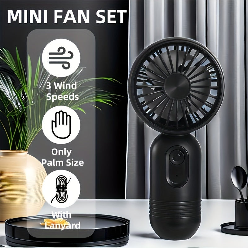 Two pieces of neck hanging fan with lanyard, this mini portable fan is USB rechargeable and offers three speeds of wind. It can be used as a makeup fan or handheld fan for women and is ideal for hot weather. This desktop fan is perfect for use in the