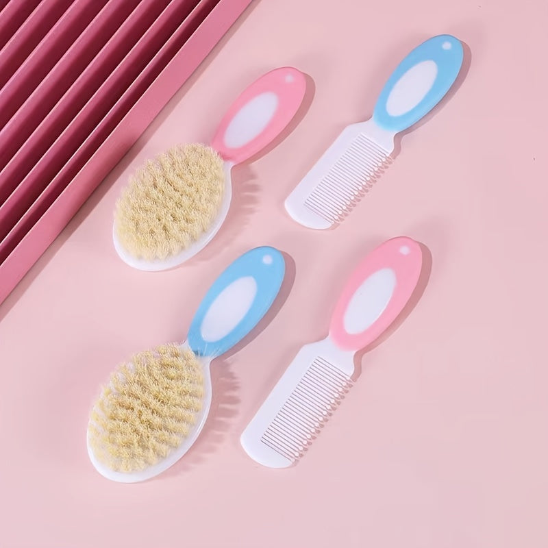 Set of 2 Baby Hair Brush and Comb for Treating Cradle Cap | Gentle Baby Brush with Soft Bristles, Baby Comb, Massaging Baby Care Set | Perfect Grooming Set for Infants and Young Children