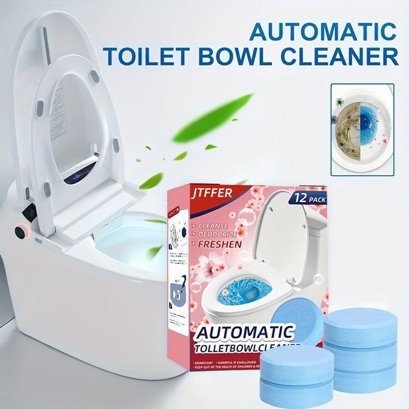 12 pieces of Automatic Toilet Bowl Cleaner Effervescent Tablets, Strong Descaling Agent, Deodorizer, for Removing Yellow Stains and Odor, Deep Cleaning Tablets for Toilet, Cleaning Supplies and Tool