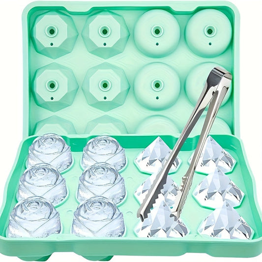 Ice Cube Mold Set - Includes 2 Silicone Trays with Rose and Diamond Shapes. Perfect for making ice cubes, chocolates, puddings, jellies, candies, and whiskey cubes. Great for freezer cocktails and a must-have for any kitchen or apartment. Essential for