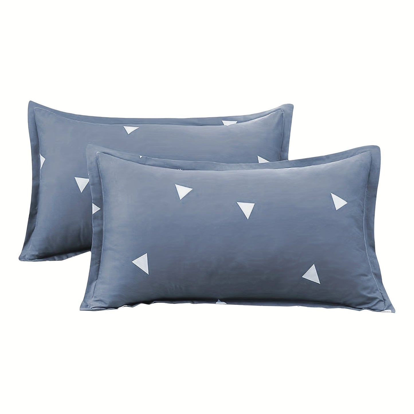 Two geometric triangle pillowcases made from soft, super fine fiber material. Features an envelope closure design and does not include pillow core. Each pillowcase measures 74cm/29in x 48cm/19in and is machine washable, colorfast, and durable. Perfect