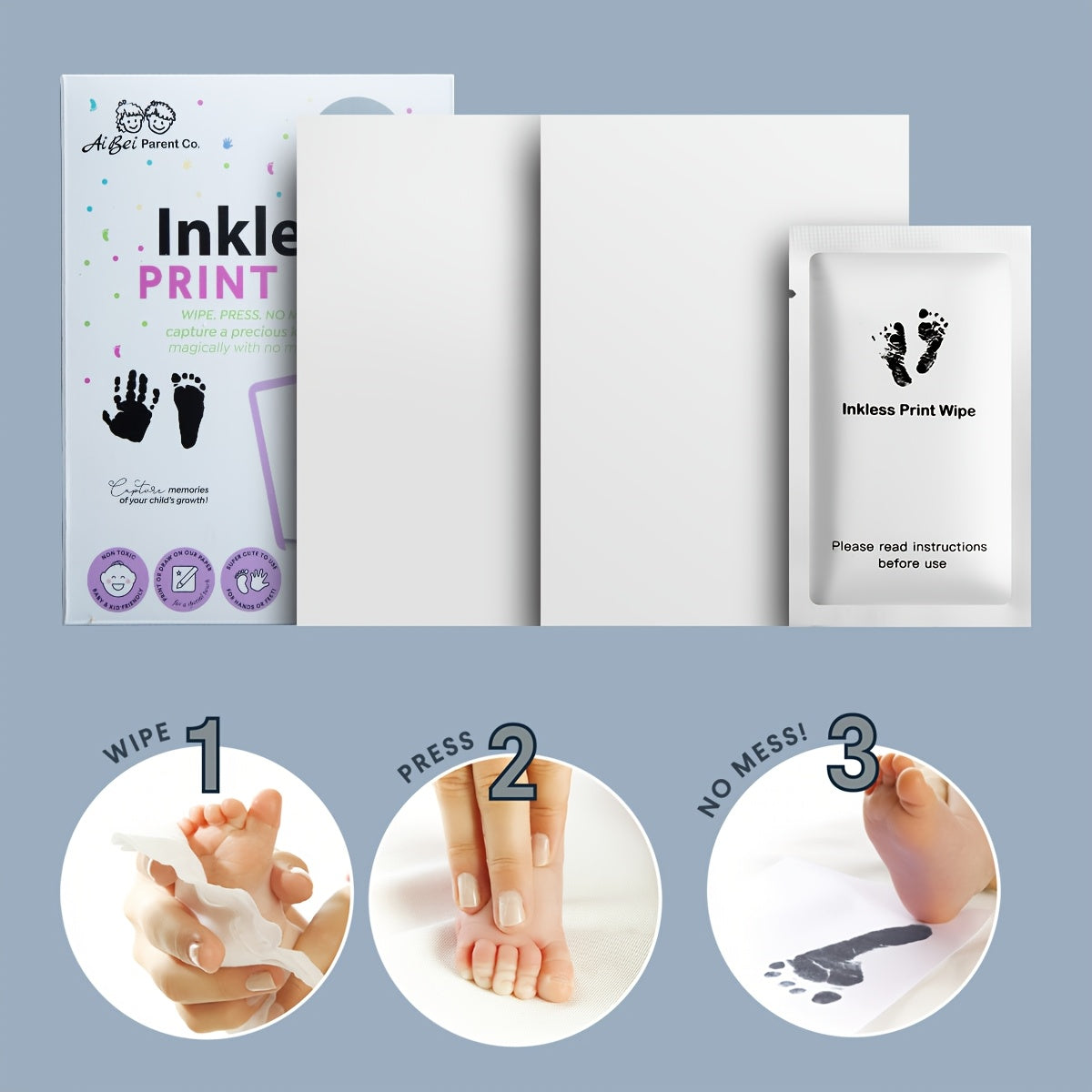 Parent company Ai Bei offers an inkless print kit for youngsters, providing a safe and mess-free way to capture hand and footprints. Ideal for creating keepsakes or giving as gifts.