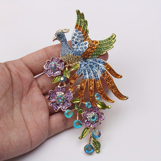 Elegant Vintage Peacock Brooch Pin featuring Rhinestone Embellishment, Dance-Inspired Design, Unique Irregular Shape - Perfect Fashion Accessory for Coats and Jackets.